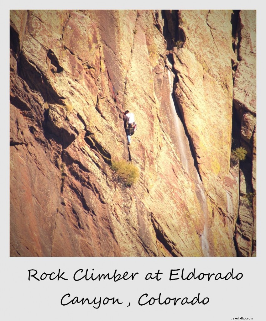 Polaroid de la semaine : grimpeur sur rocher à Eldorado Canyon, Colorado