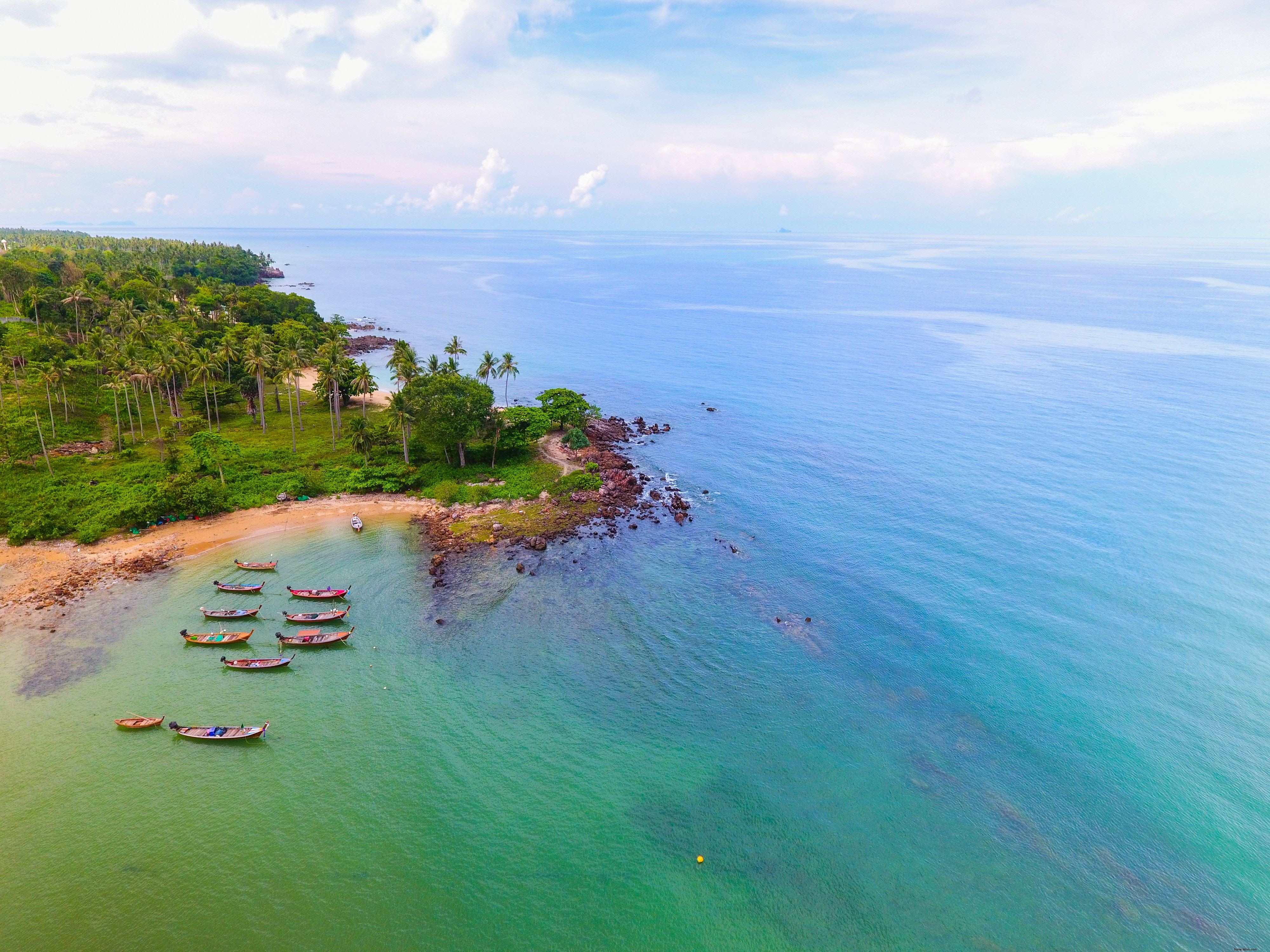 Photo d une scène de plage avec des canoës au rivage