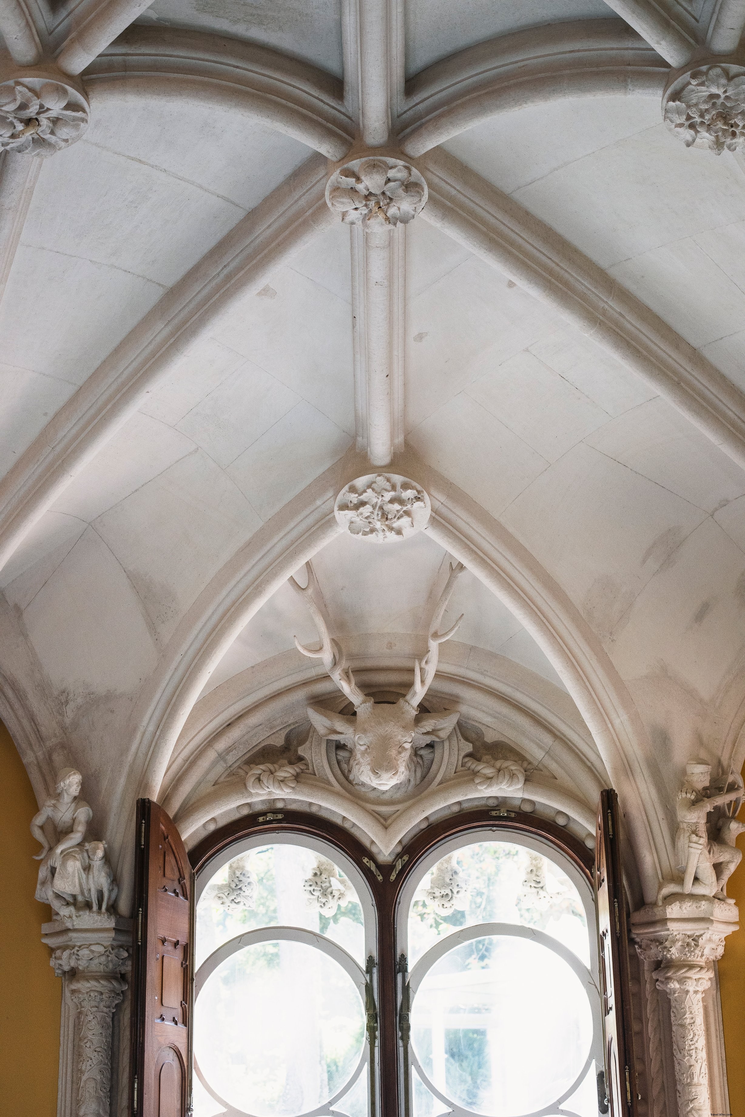Plafond sculpté sur une photo de fenêtres ornées