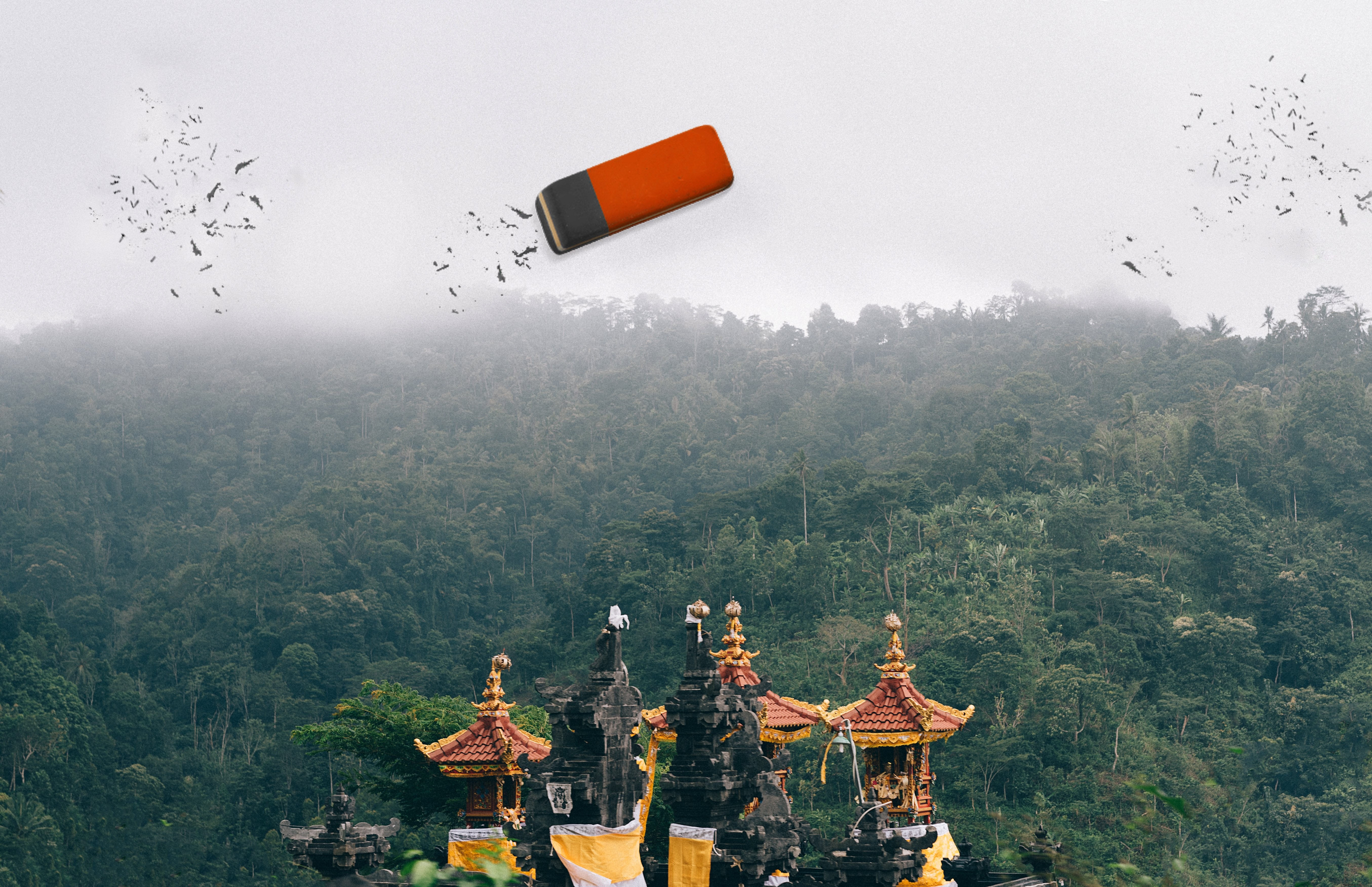 Illusion d optique : Gomme sur le temple nuageux