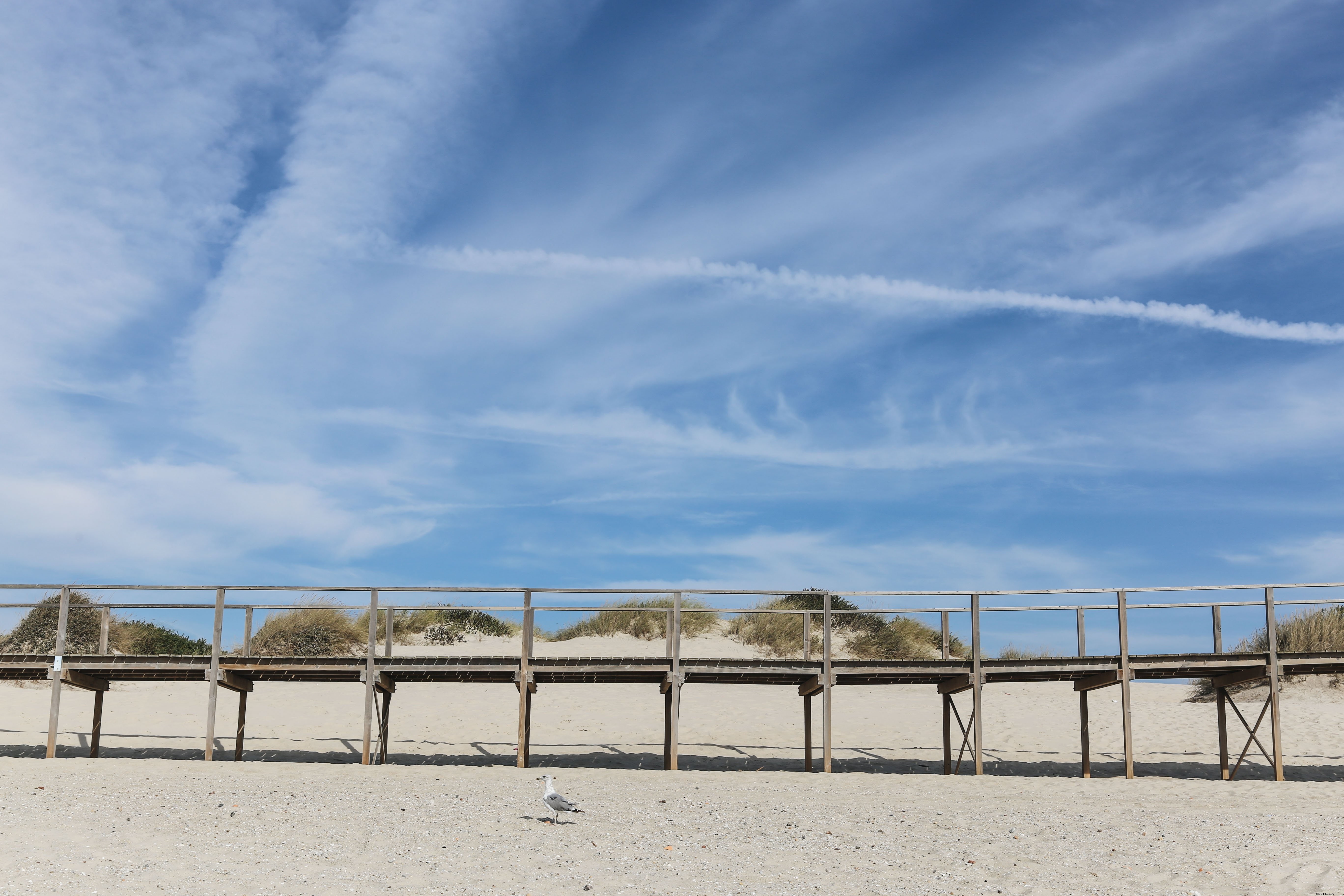 Passerelle en bois sur une plage de sable