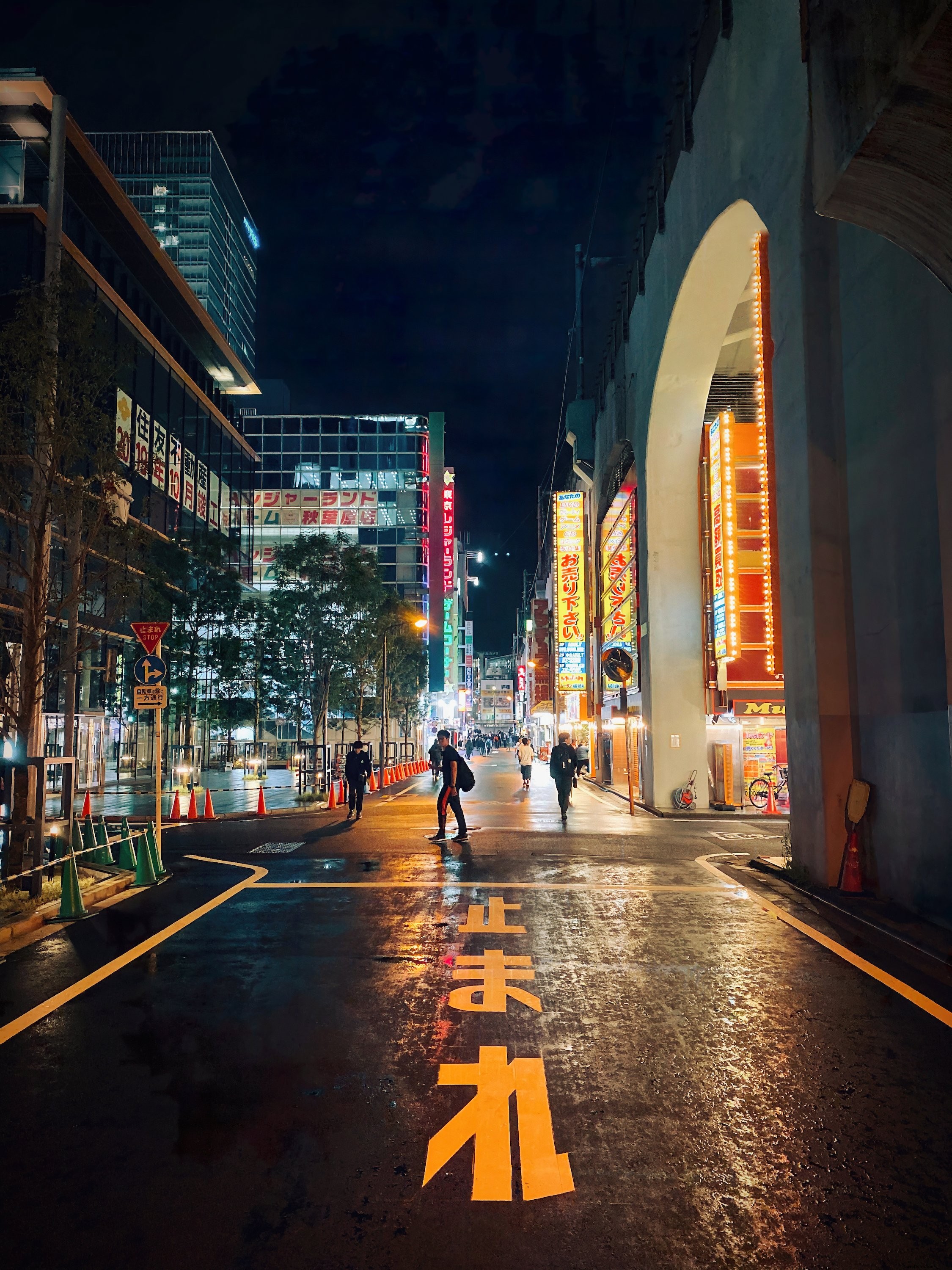 Photo d’une rue japonaise illuminée la nuit