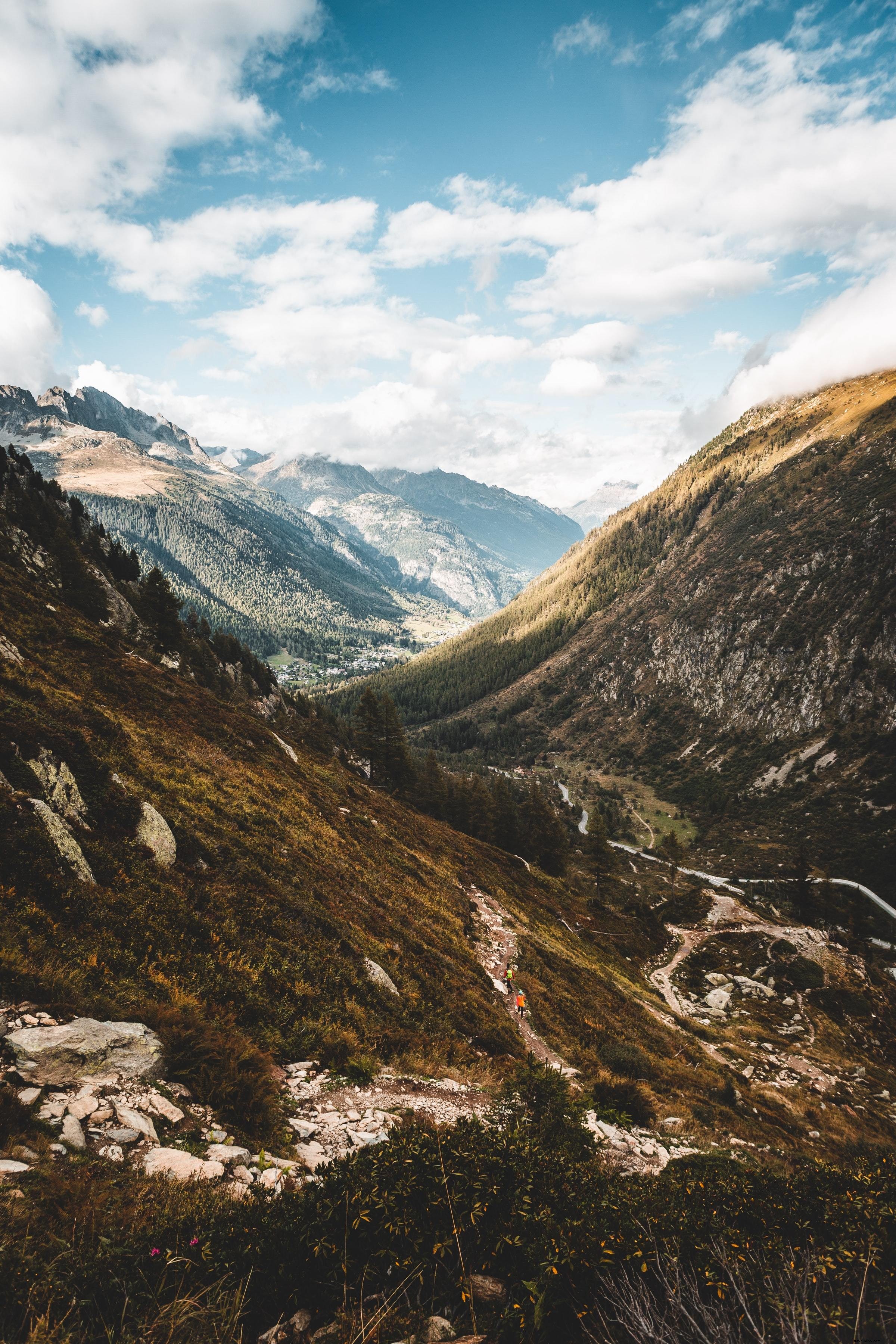 Montagnes verdoyantes et brunes : une vallée profonde à contempler